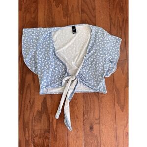 Windsor Y2K Sz Small Blue White Floral Ditsy Top Tie Front Cottage Core Festival